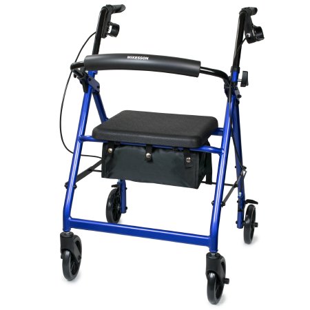 McKesson Folding 4 Wheel Rollator With Aluminum Frame - Blue