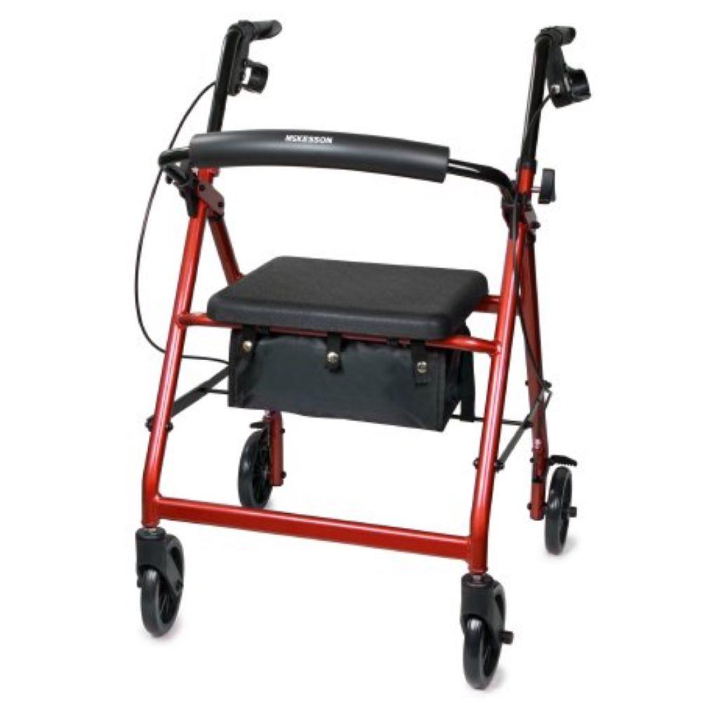 McKesson Folding 4 Wheel Rollator With Aluminum Frame - Red