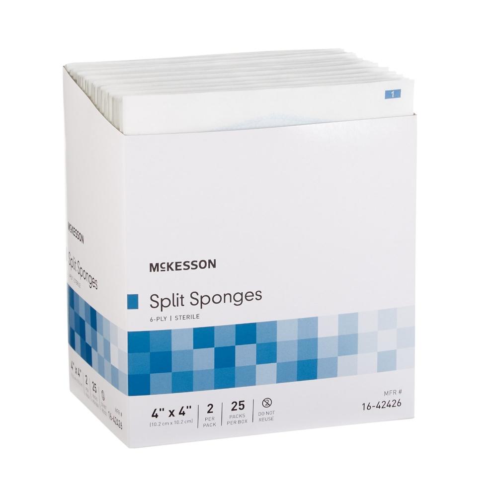 McKesson Drain Split Sponge 4 X 4 Inch Sterile Box of 25