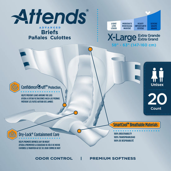 Attends® Advanced Heavy Absorbency Disposable Incontinence Brief Features