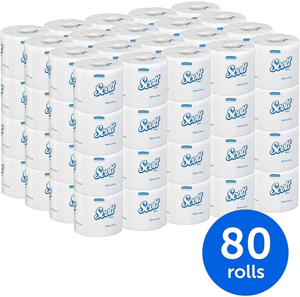 Scott® Essential White Toilet Paper 2-Ply Standard Size Cored Roll 550 Sheets 4 X 4-1/10 Inch Case of 80