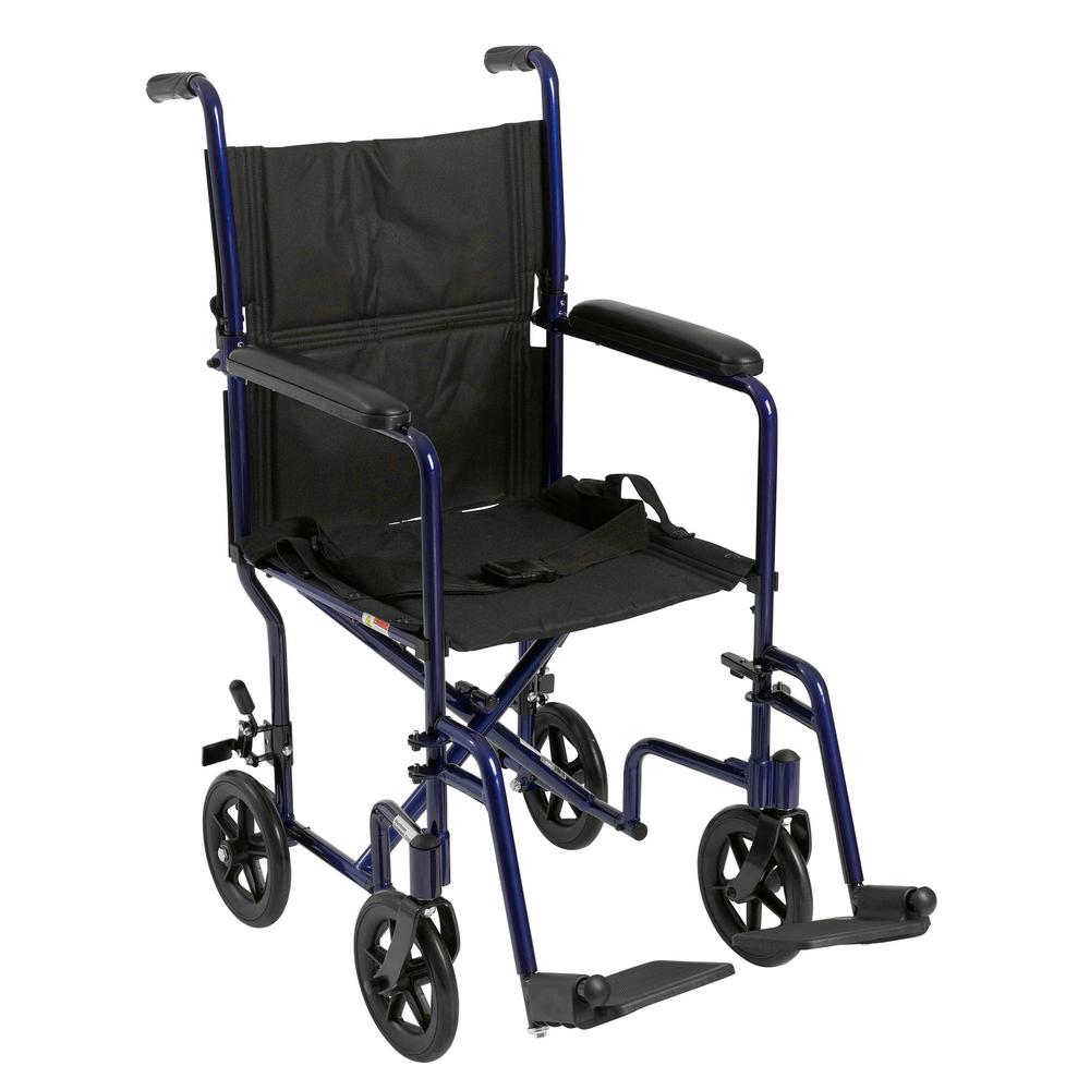 McKesson Lightweight Transport Wheelchair 19" Seat Blue