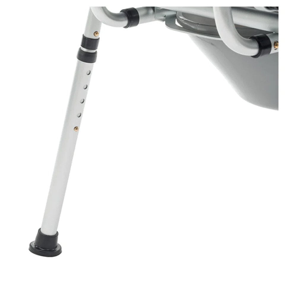 A close-up of the Journey SoftSecure Uplift Toilet Lift Assist leg with adjustment pins