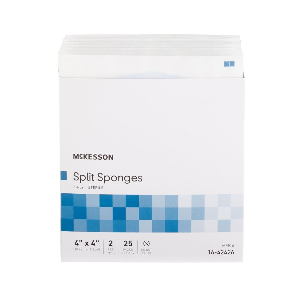 McKesson Drain Split Sponge 4 X 4 Inch Sterile Box of 25