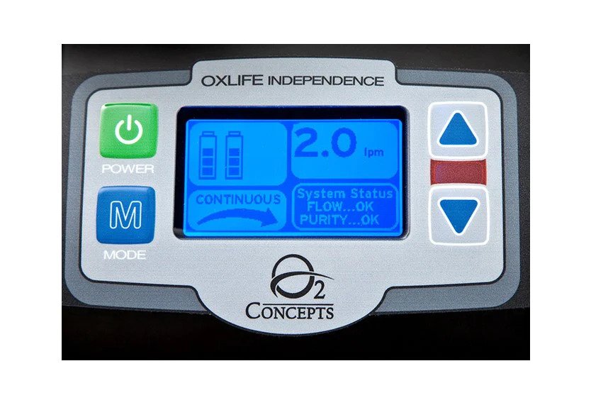 The Oxlife Independence Portable Oxygen Concentrator control panel