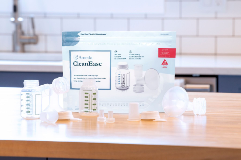 Breast pump parts approved for use with the Ameda® CleanEase Microwaveable Steam Bags