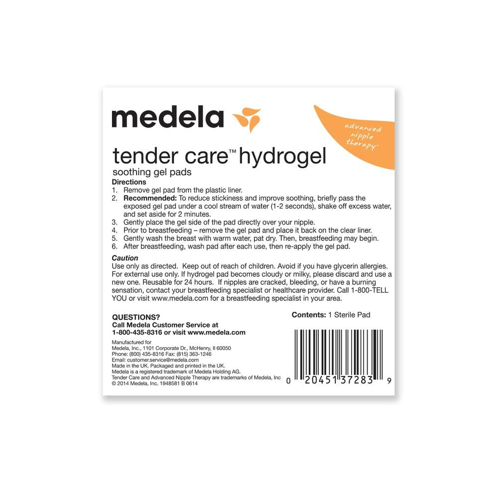 Medela Tender Care™ Hydrogel Pads application directions on packaging