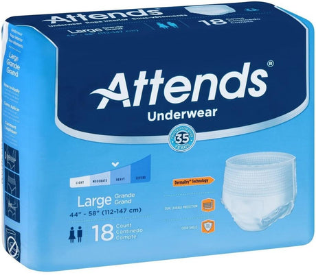 Attends® Pull On Moderate Absorbency Underwear with Tear Away Seams Size Large Case of 4 Bags