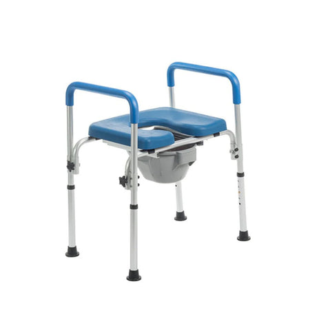 Angled top view of the Journey SoftSecure Commode Chair with commode bucket inserted and without the back support.