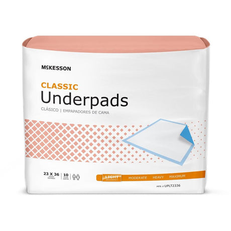 McKesson Classic Plus Disposable Fluff / Polymer Light Absorbency Underpad 23 X 36 Inch 10 Pack