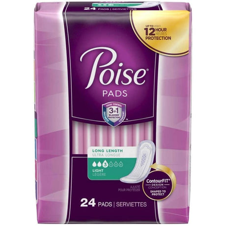 Poise Absorb Loc Light Absorbency Long Length Pad One Size Fits Most 24 Count Pack