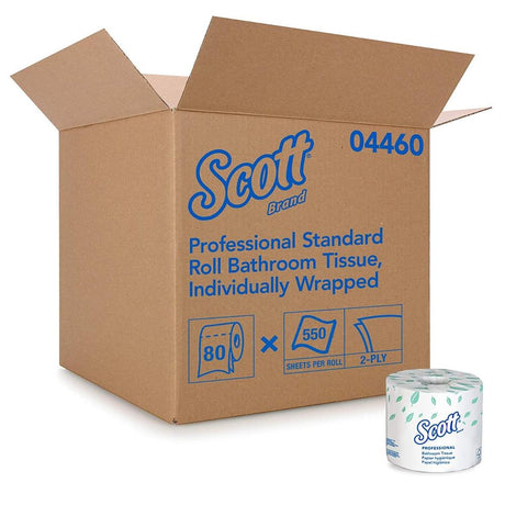 Scott® Essential White Toilet Paper 2-Ply Standard Size Cored Roll 550 Sheets 4 X 4-1/10 Inch Case of 80