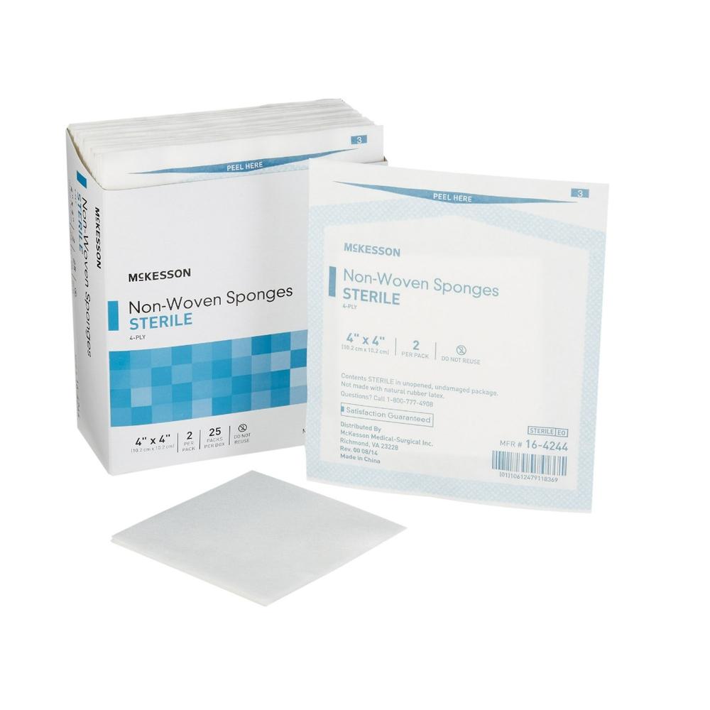 McKesson Sterile Nonwoven 4-Ply Square Sponge, 4 x 4 Inch