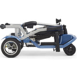 Blue Journey So Lite® Foldable Power Scooter in in folded position. Right Side View
