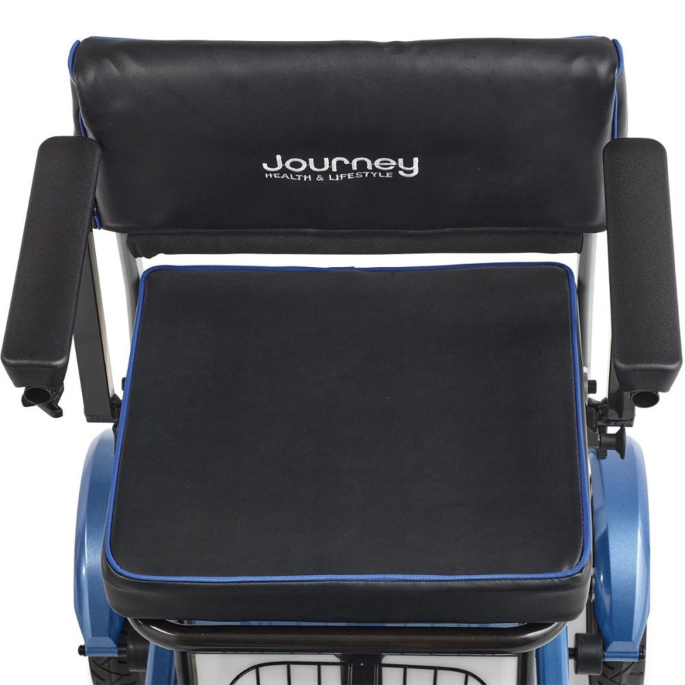 Blue Journey So Lite® Foldable Power Scooter with black seat.